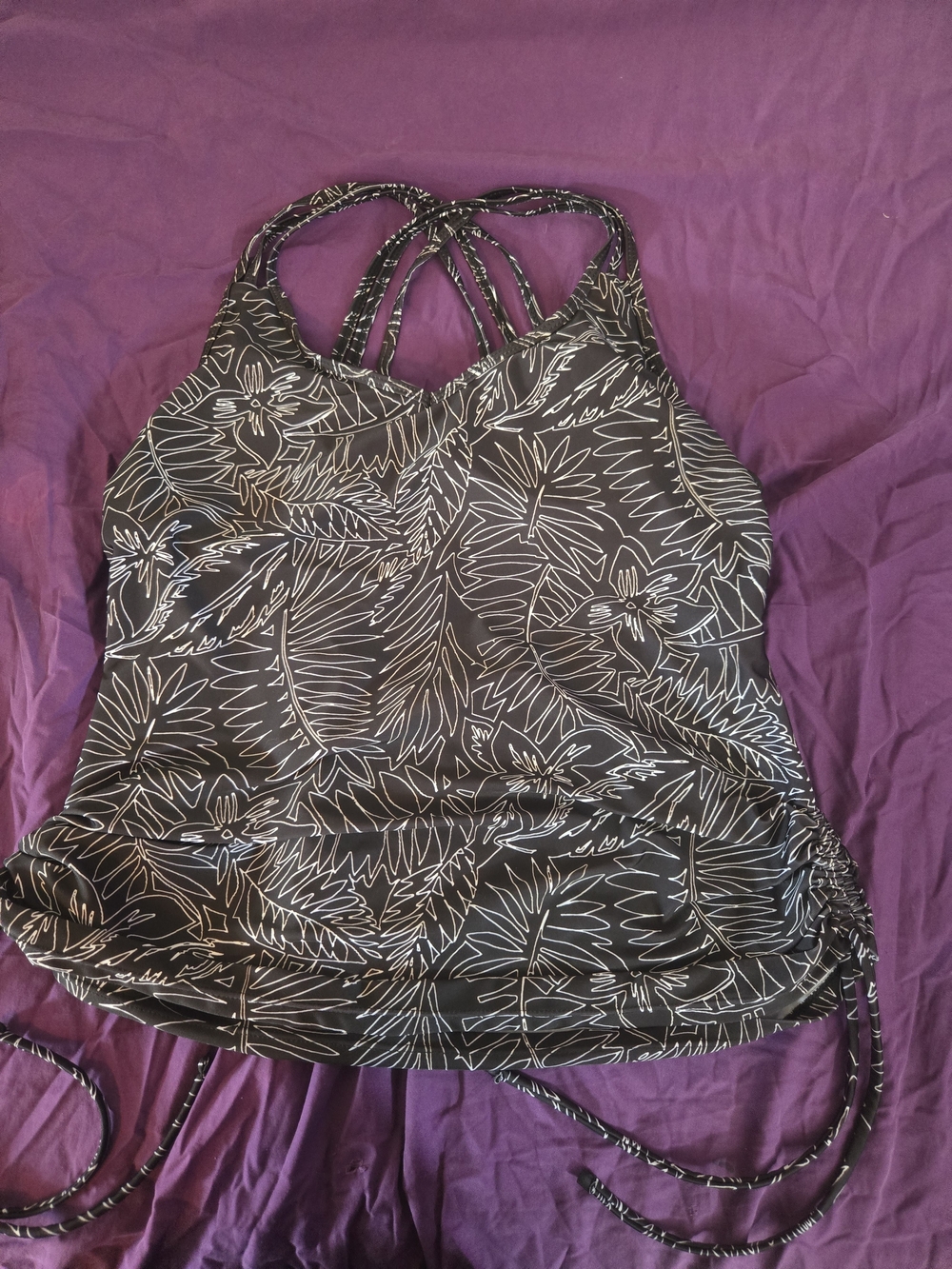 Black & White Floral Tankini Top with Adjustable Straps